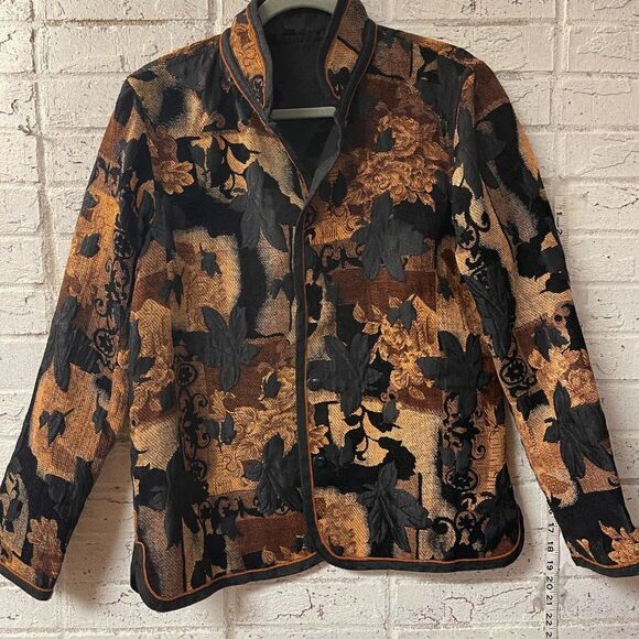 Vintage Brown tapestry Reversible Brocade paisley jacket Med - Picture 2 of 10